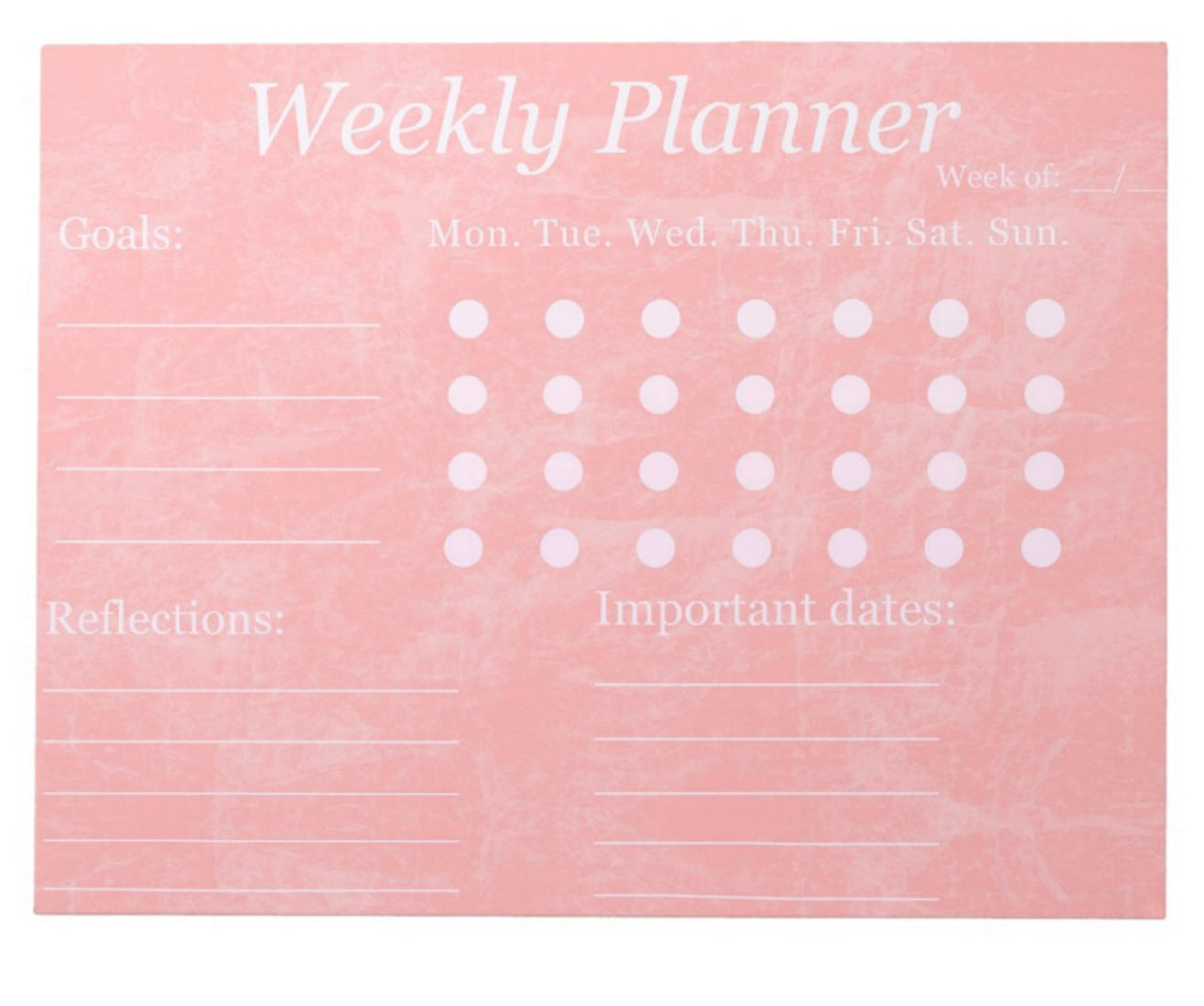 “Weekly Planner” Notepad 11” x 8.5” Pink