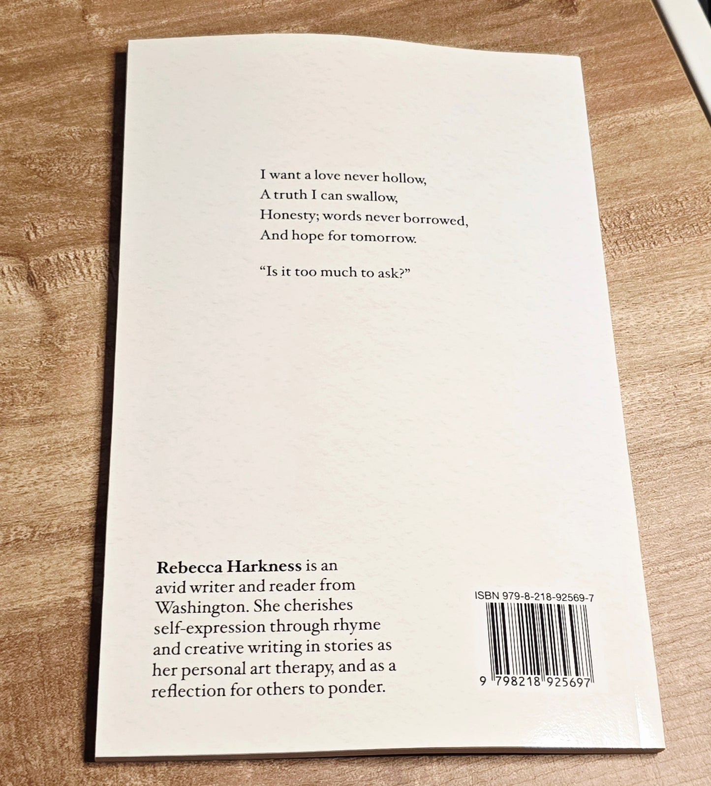 "Sincerely," by Rebecca Harkness - A Poetry Book
