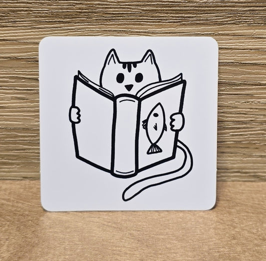 Reading Kitty Sticker 2" x 2"